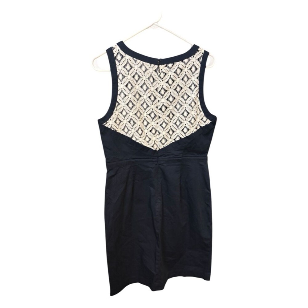 Ann Taylor Navy Midi Sheath Dress with White Lace Insets - Picture 3 of 5